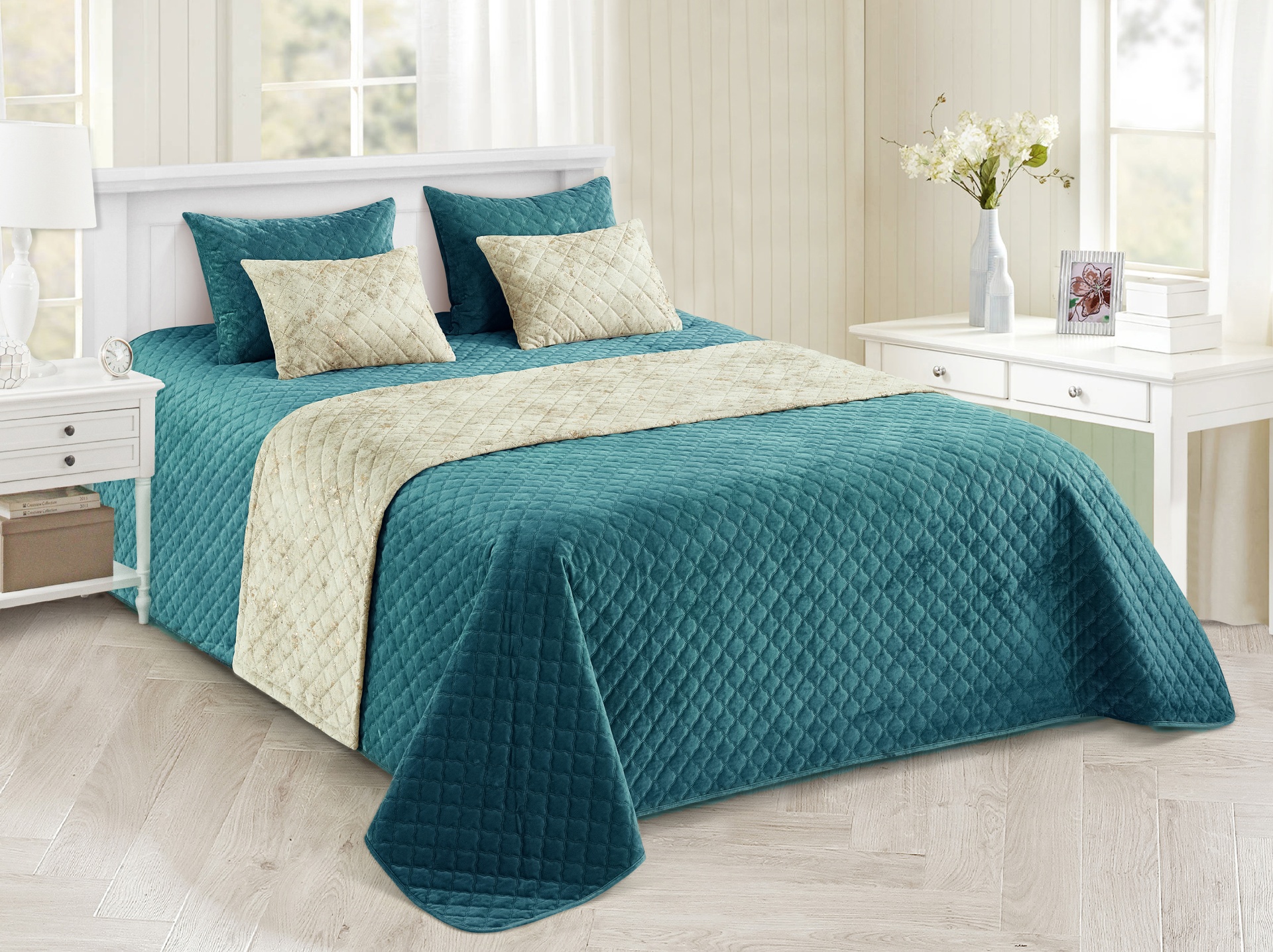 Colcha Veludo Agadir Azul Pato