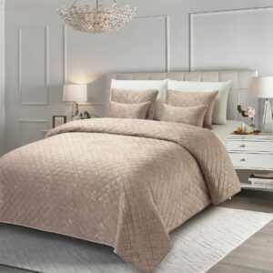 Colcha Veludo Gloss Bege Brilho Dourado