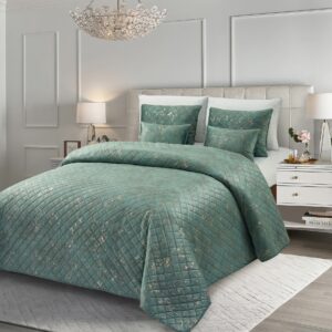 Colcha Veludo Gloss Verde Brilho dourado